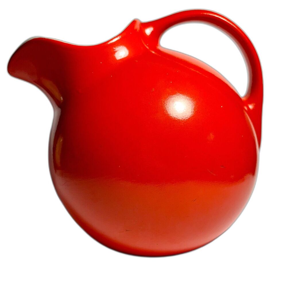 VTG Hall's Superior Quality Kitchenware Red Ball Pitcher MCM Ceramic Water Jug